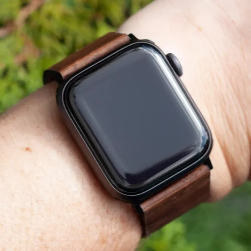 Bandly Real Wood Apple Watch Band Dark Teak & Leather NEW‎ SEALED 42/44mm